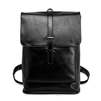 

Vintage Black Men Backpack PU Leather Waterproof Male Backpack with Double Belt Mochila Travel Bag Man Laptop Boy School Bag New