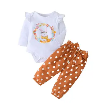 

0-12M Newborn Baby Girls Clothes Sets Long Sleeve Rabbit Romper Floral Jumpsuit Polka Dot Pants Outfits