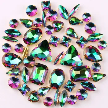 

Gold claw settings 50pcs/bag shapes mix colorful Emerald glass crystal sew on rhinestone garments shoes bags diy trim