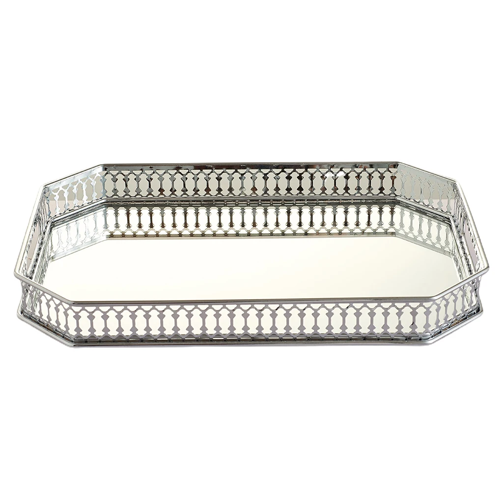 Crystal Cosmetic Tray Decorative Vanity Mirrored Jewelry Trinket Organizer Trays Vanity Makeup Tray Bathroom Home Decor