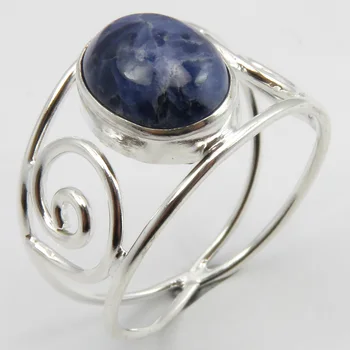 

Solid Natural Oval Sodalite Designer Ring Size 8 Handmade Gift