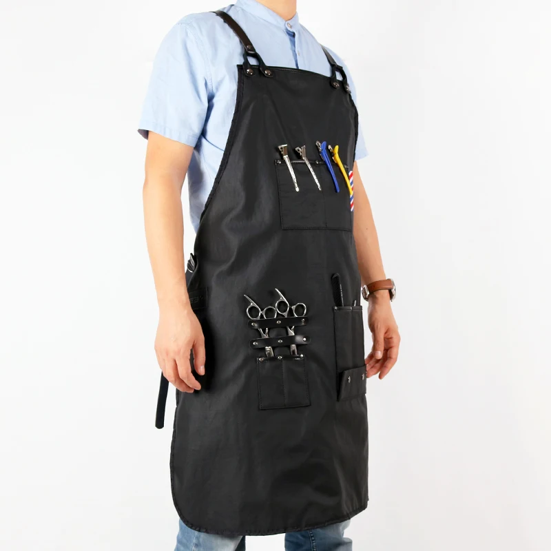 WEEYI Women Men Black Barber Aprons Hairdressing Waterproof Salon Apron For Hairdresser With Leather Straps avental de barbeiro