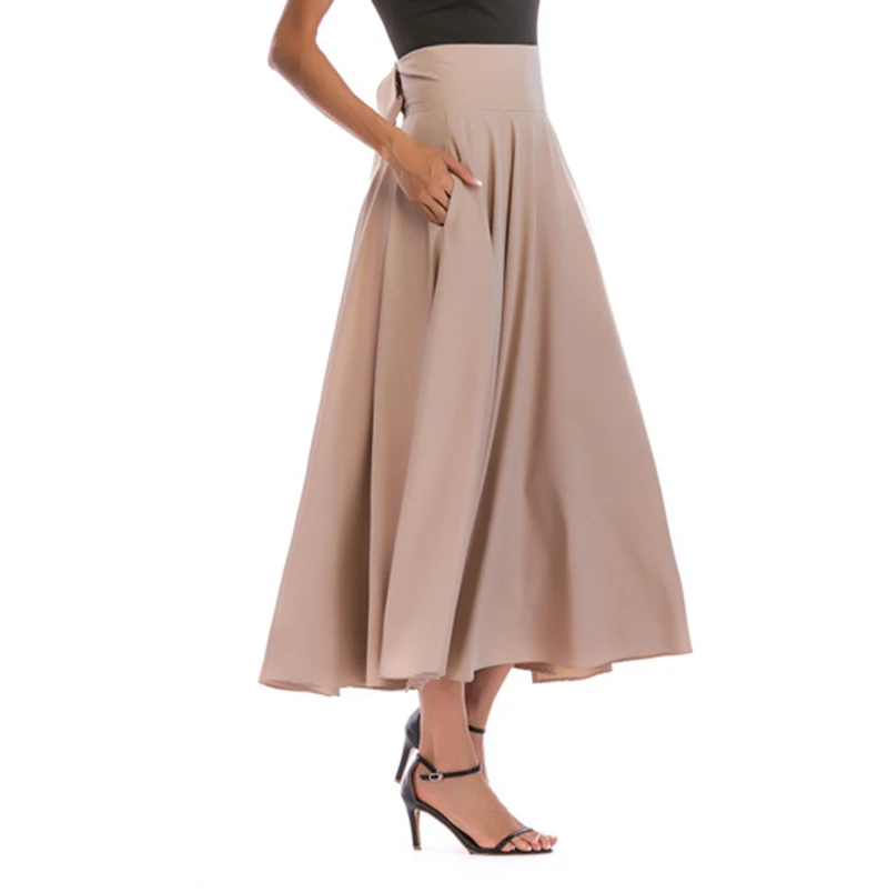 2020 New Fashion  Women Long Skirt Casual Spring  Summer Skirt womens Elegant Solid Bow-knot A-line Maxi Skirt Women Cothes (3)