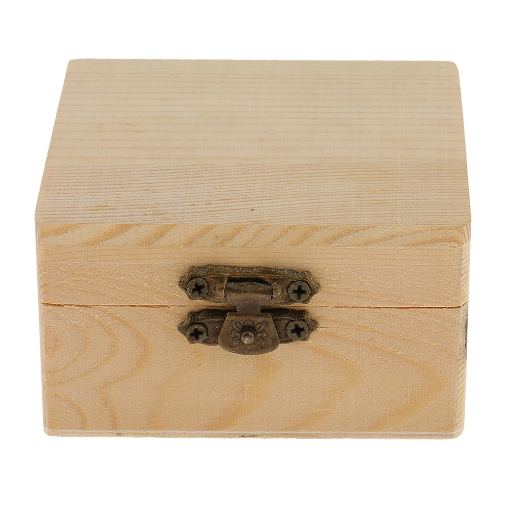 Natural Wood Wooden Box Storage Treasure Pirate Chest, Jewellery, Craft Box, Small, Hinged, 3.15x3.15x1.77inches