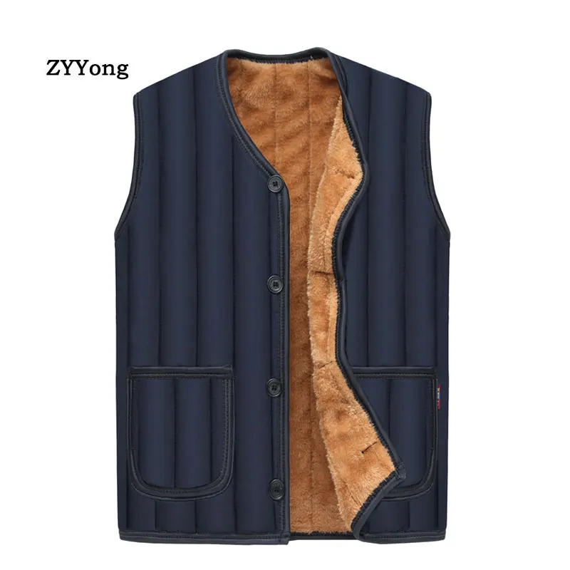 

Winter Vest Coat Men Business Leisure And Cashmere Thicken Waistcoat Work Cold Protection Keep Warm Blue Black Jacket Clothing