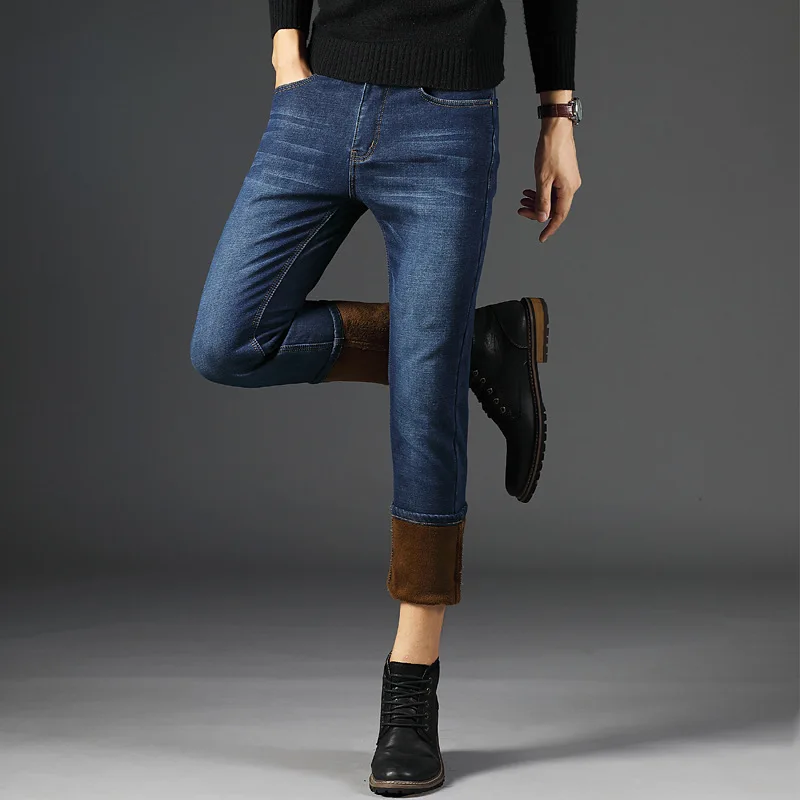 TANGYAXUAN Новые мужские теплые джинсы высокого качества Известные бренды осенние зимние джинсы утепленные флисовые мужские джинсы длинные брюки 28-40