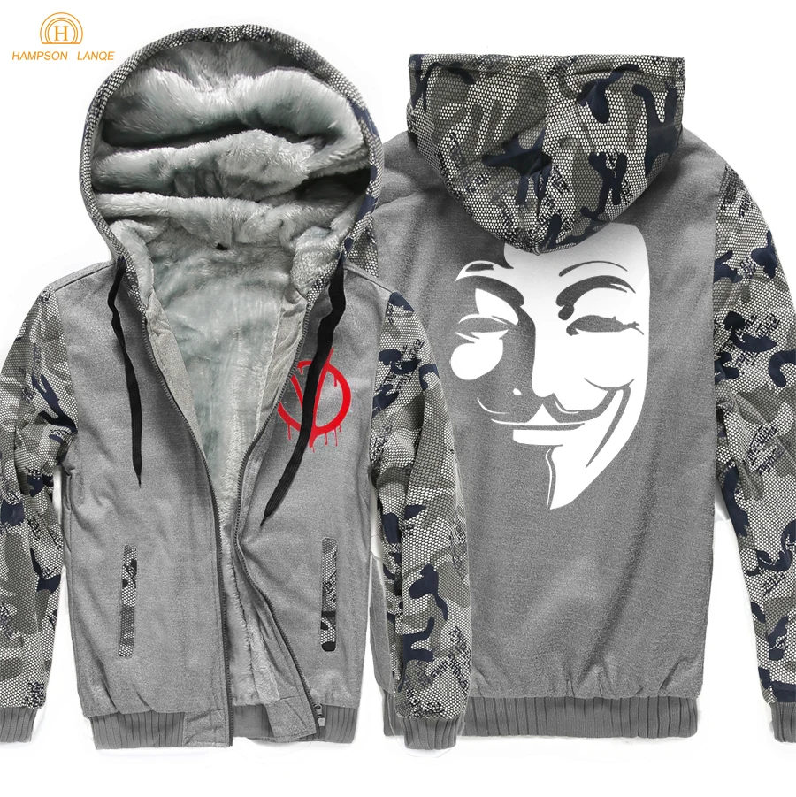 V for Vendetta Mask Guy Fawkes, модные толстовки для мужчин s, зимняя флисовая толстовка размера плюс, Мужская утолщенная повседневная куртка