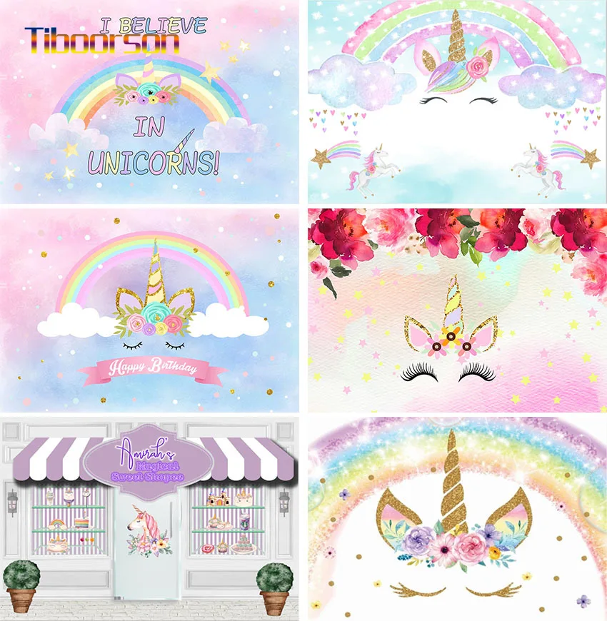 

Fairy Rainbow Magical Unicorn Unicornio Horn Birthday Baby Shower Photography Backdrop Photocall Photo Studio Unicorn Background