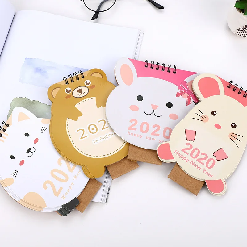 Kawaii Cartoon Animal cat Mouse Desktop Paper Calendar dual Daily Scheduler Table Planner Yearly Agenda Organizer