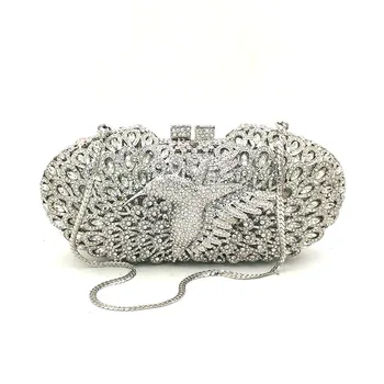 

Luxury women evening party long clutches bag bridal wedding diamonds bag rhinestone accessories animal bird crystal bag purses