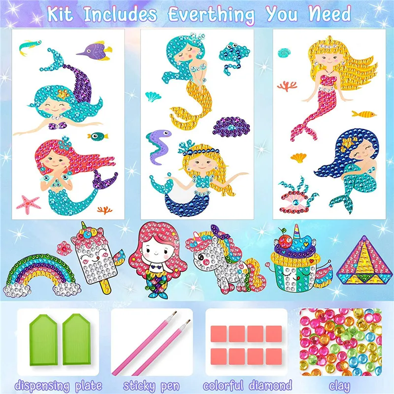 Kit Diamond Painting Para Niños - 9 Pegatinas De Diamantes 5D, Fácil Y Divertido Para Principiantes De 6 Años+