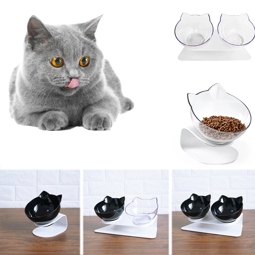 Non slip Кошачьи миски Mascotas с двумя чашами рельефными стенд Еда и поилки для собак