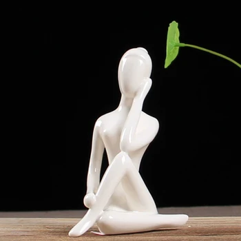 

New Abstract Art Ceramic Yoga Poses Figurine Porcelain Yoga Lady Figure Statue Home Yoga Studio Decor Ornament