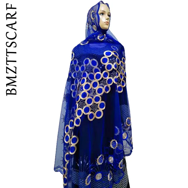 Новые африканские женские шарфы мусульманский вышитый шарф из тюли прозрачный шарф круглый дизайн шарф для шали пашмины BM802