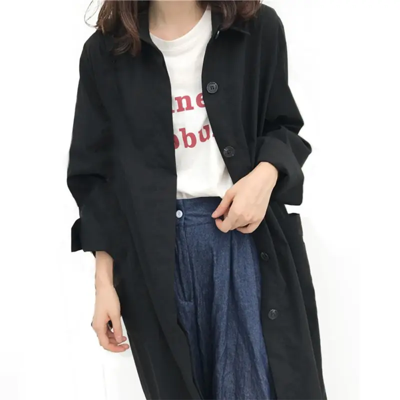 Тренч корейские шикарные женские длинные пальто Сплит вилка рукав мода простой лацкан длинный рукав однобортный Тренч хаки черное пальто