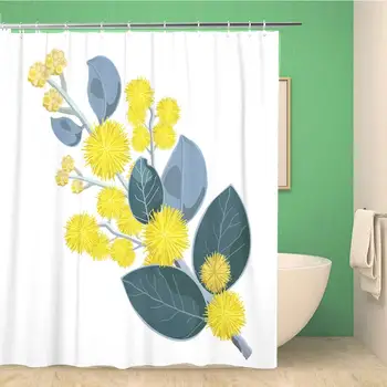 

Bathroom Shower Curtain Blue Golden Flowering Australian Wattle Tree Green Acacia Floral 72x72 inches Waterproof Bath Curtain