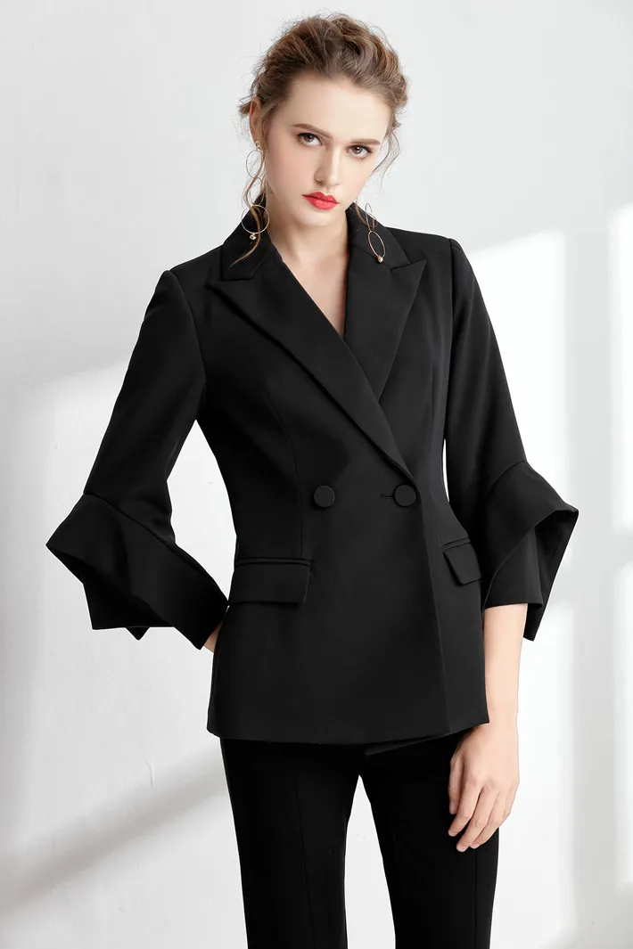 women Horn Sleeve Nine-Sleeve Gun, Double-row Button, Slim Suit, Jacket Woman
