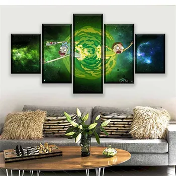 

Modular Canvas Prints Poster Home Wall Art 5 Pieces Rick And Morty Painting Animation Pictures Decor Frameworks quadro cuadros