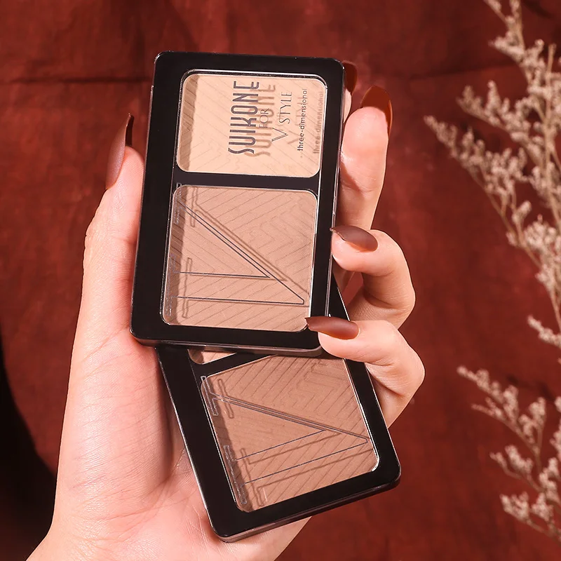 Three Dimensional Two-color Contour Powder V-Shaped Face Matte Smooth Waterproof Long Lasting Pigment Silky Touch Natural Makeup Three Dimensional Two-color Contour Powder V-Shaped Face Matte Smooth Waterproof Long Lasting Pigment Silky Touch Natural Makeup