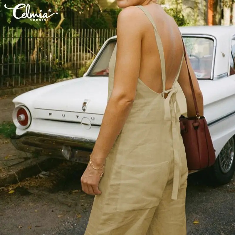 Fashion Women Backless Jumpsuits Celmia Sexy Straps Summer Wide Leg Trousers Ladies Overall Pants Casual Playsuits Plus Size 5XL Fashion Women Backless Jumpsuits Celmia Sexy Straps Summer Wide Leg Trousers Ladies Overall Pants Casual Playsuits Plus Size 5XL