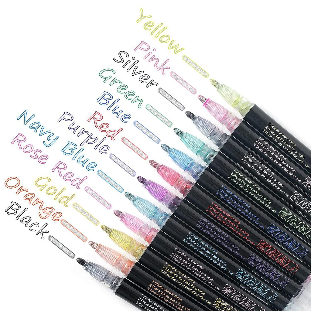 12x Glitter Metallic Double Line Pens Arts Drawing Doodle Pens Diary Journaling 12x Glitter Metallic Double Line Pens Arts Drawing Doodle Pens Diary Journaling