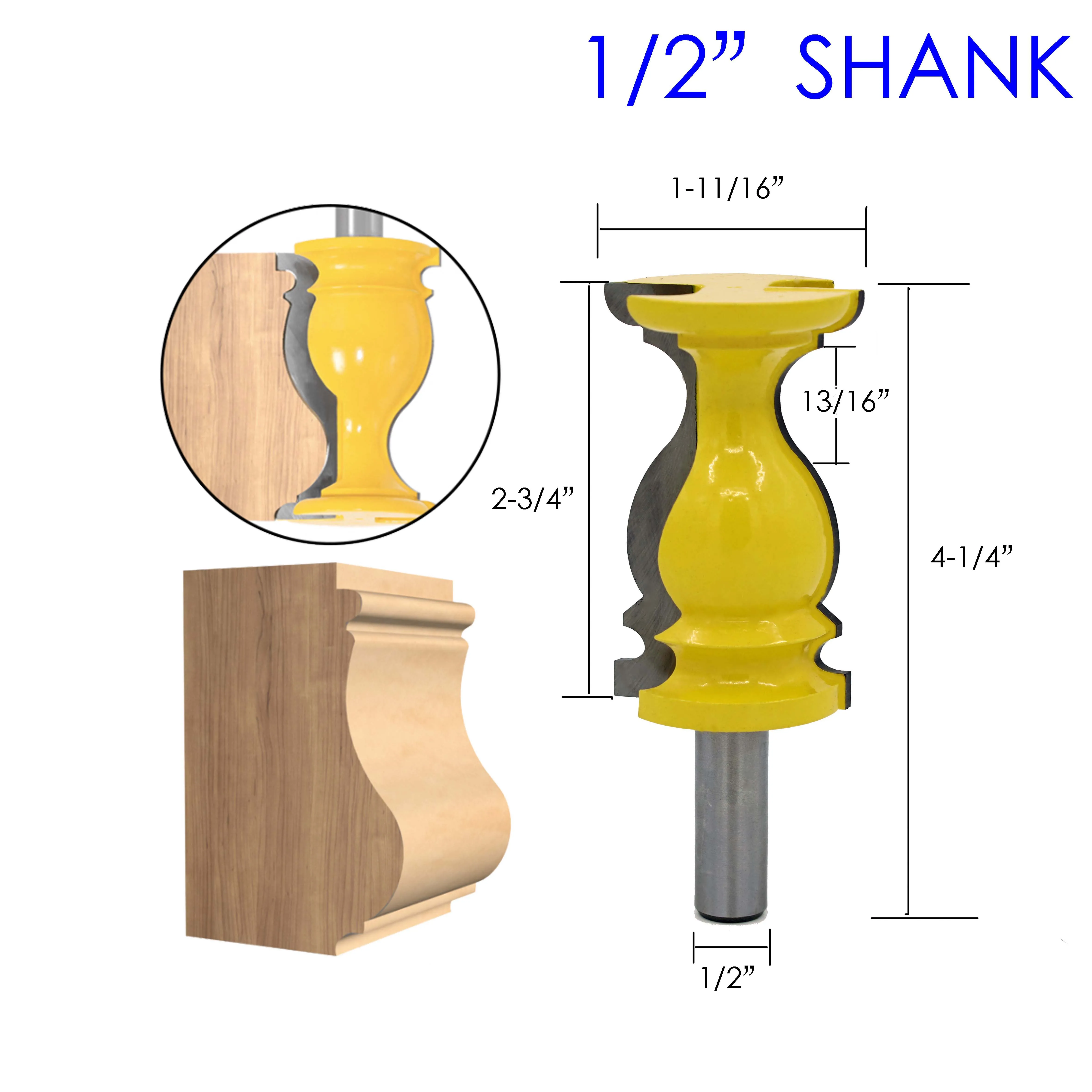 1PC 1/2" Shank  shank Architectural Cemented Carbide Molding Router Bit Trimming Wood Milling Cutter for Woodwork Cutt