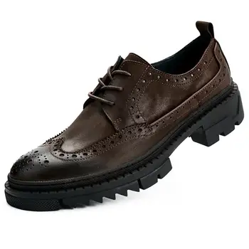 

Shoes Men High Quality Genuine Leather Thick Bottomed Casual Shoes Lace-Up Business Men Shoes Men Dress Shoes,Summer Spring