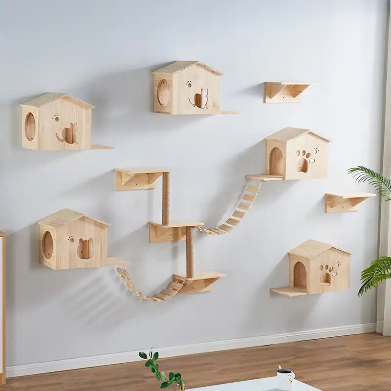 Cat Wood Hanging House Wall Mounted Cat Nest Kitten Climbing Scratching