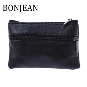 

BONJEAN Men Women Card Coin Key Soft Holder Zip Leather Wallet Pouch Bag Purse Gift New Fashion Black Mini Coin Holders BJ1849