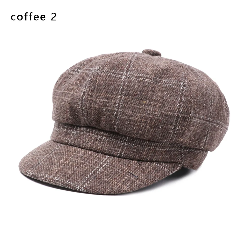 coffee 2 Хлопковый женский модный берет осень зима восьмиугольная кепка шапки стильный артист живописец газетчик Кепка s Черный Серый Берет шляпы сомбреро - Цвет: coffee 2