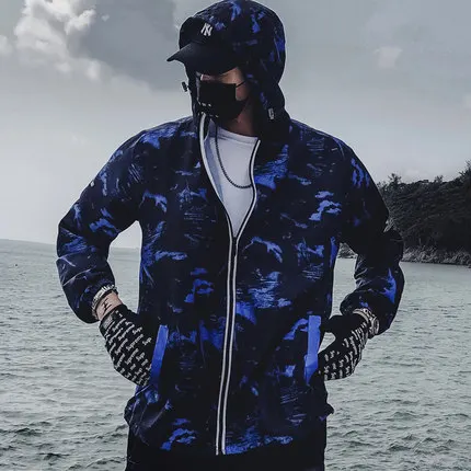 blue Harajuku Color Block Jacket Streetwear Mens Hip Hop Windbreaker Jacket Printed Street Dance Jacket Coat Autumn Summer Clothes - Цвет: blue