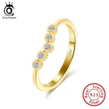 

ORSA JEWELS Genuine 925 Stackable Women Rings Sterling Silver Gold Plated Engagement Party Zircon Ring Trendy Fine Jewelry SR164