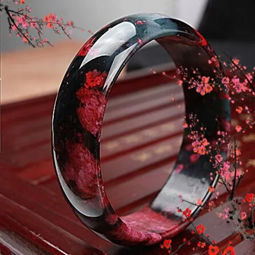 

100% Genuine Natural Peach Blossom Jade Bangle Plum Flower Bangles Women Jade Jewelry