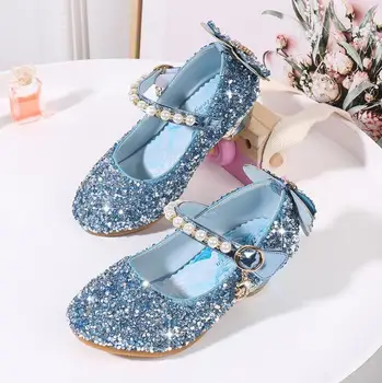 

New Summer Sandals For Girls Baby Bow Sandals With High-heeled Toddler Children diamond Single Dress Shoes Pink Silver blue