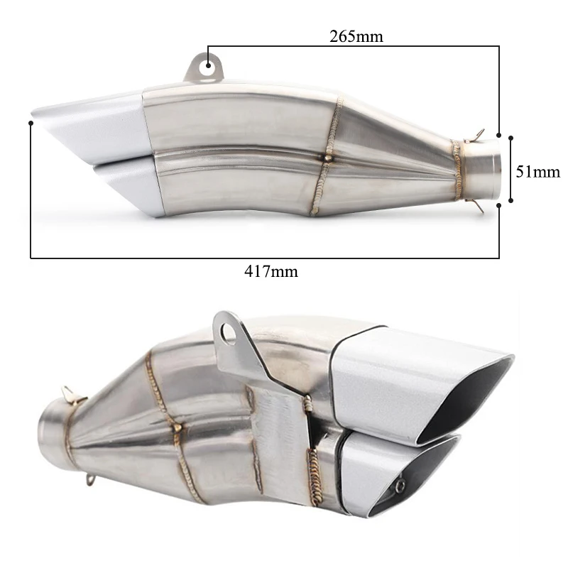 51mm Universal Motorcycle Exhaust Dual Tail Pipe With Silencer 417mm Stainless Steel Exhaust system For ATV Street Bike - Image 5