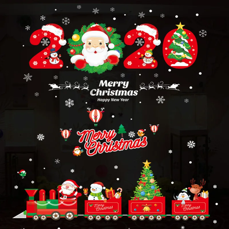 Двухсторонний Водонепроницаемый ПВХ рождественские наклейки на окна DIY двери Санта-Клаус орнамент Наклейка на стену