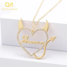 Пользовательское имя Любовь Сердце Акцент дьявол милый кулон-Сердце ожерелье s ювелирные изделия из нержавеющей стали ожерелье для женщин украшения кулон