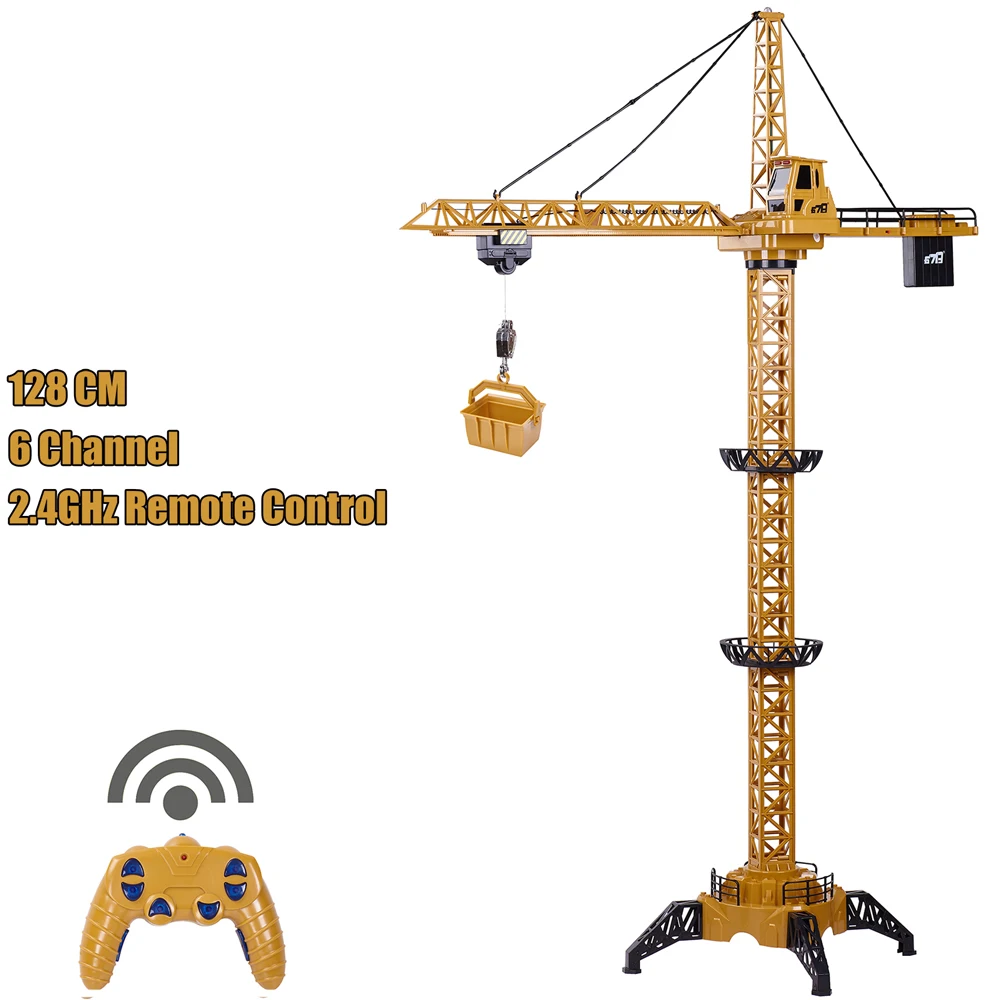 Simulazione Da 128Cm 2.4Ghz 6Ch Rc Crane Tower Engineering Vehicle Con Illuminazione E Sound Construction Toy Model For Kids
