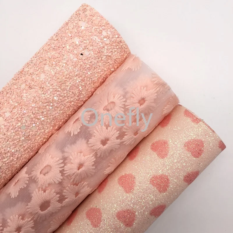 Onefly 21X29CM PINK Chunky Glitter Leather Hearts Printed Fabric Sheets For Bow DIY handbags shoes AQ074 | Дом и сад