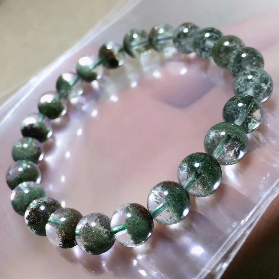 

8.8mm Genuine Natural Green Phantom Quartz Bracelet For Women and Men Gift Round Beads Lucky Crystal Stretch Fine Jewelry AAAAA