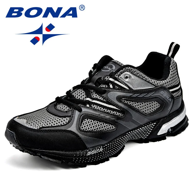 

BONA Brand Man Running Shoes Cow Split Leather + Mesh Breathable Outdoor Men Sport Shoes Lace Up Jogging Shoes Free Shipping