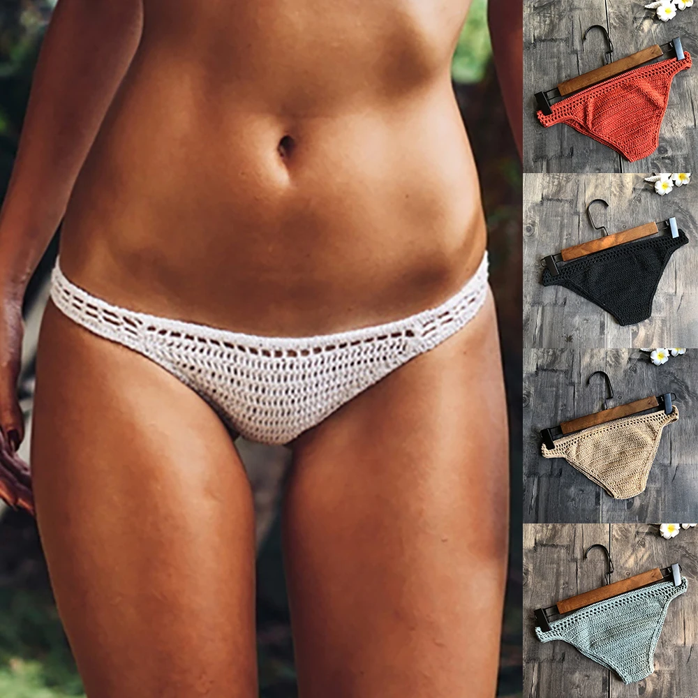Sfit 2020 Women Sexy Crochet Bikini Bottom Boho Thong Swimwear Handmade Swimsuit Knitting Shorts Hollow Two Piece Separates