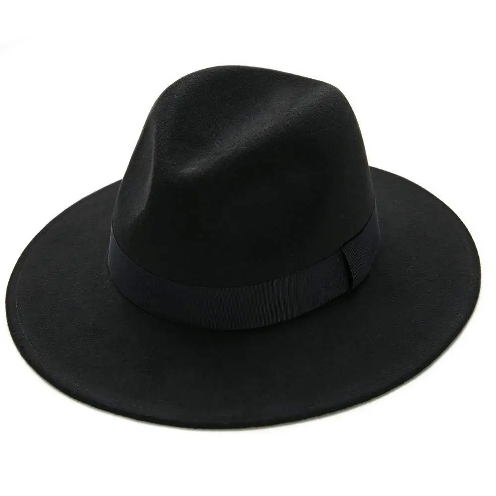 Free shipping black fedora hat unisex wide brim jazz top hat autumn winter classic elegant Panama hat gentleman hat wholesale 2