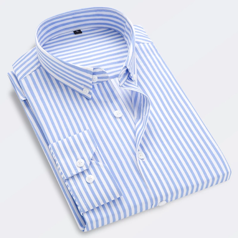 Мужские печать вышивка классические деловые мужские рубашки с длинным рукавом отложной воротник размера плюс M-5xl платье рубашка - Цвет: Light blue