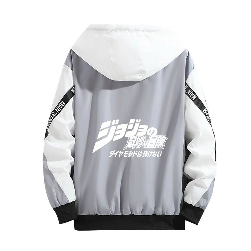 

Hot Bizarre Adventure Cosplay Hoodie Role Jonathan Joestar Luminous Print Zipper Gray Blue Splicing Coat Thin Jacket