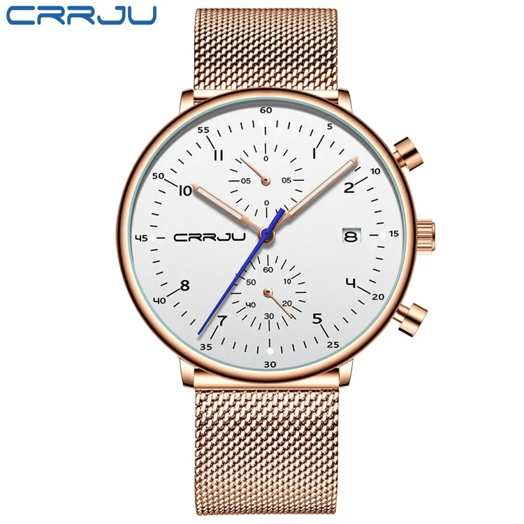 CRRJU Топ бренд класса люкс кварцевые часы для мужчин бизнес спортивные часы для мужчин Дата хронограф часы с часами Relogio Masculino - Цвет: Rose White