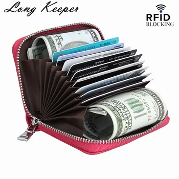 

Long Keeper Business Card Holder Genuine Leather Credit Card Holder Women Zipper Pocket Unisex Card Case Dropshipping
