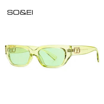 

SO&EI Fashion Small Cat Eye Sunglasses Women Retro Brand Designer Jelly Color Eyewear Ins Popular Men Gradient Sun Glasses UV400