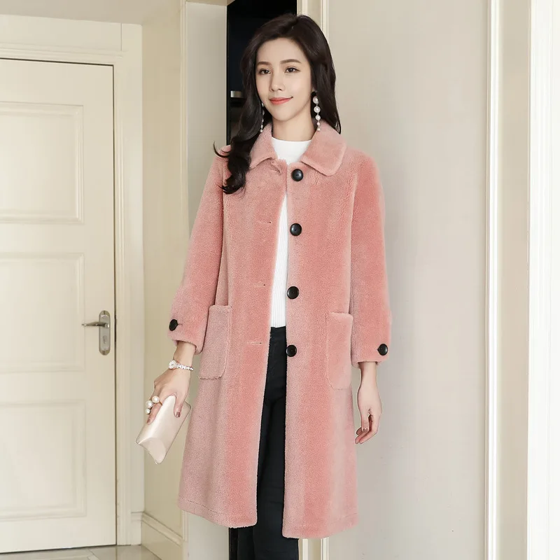 

100% Real Wool Jacket Winter Real Fur Coat Women Long Korean Clothes Women's Fur Coats Jackets 2019 Veste Fourrure Femme KJ3174