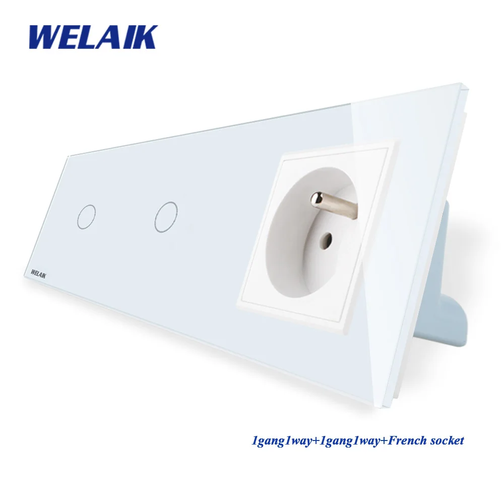 WELAIK 3frame-кристалл стекло-панель настенный выключатель-Франция сенсорный-Франция настенная розетка 1ганг-1way AC250V A3911118FCW/B